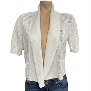 Covington White Open-Front Crochet Short-Sleeve Cardigan Size L